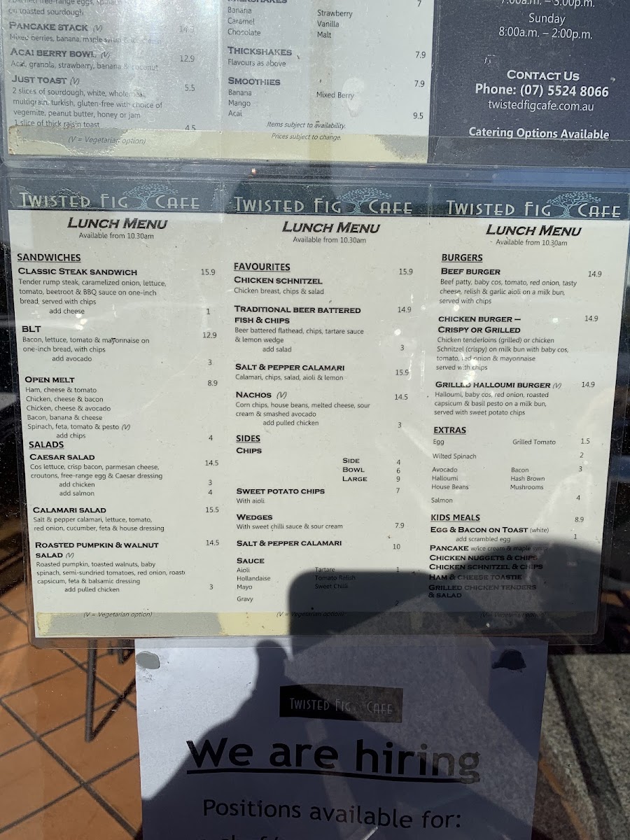 Twisted Fig Cafe menu board