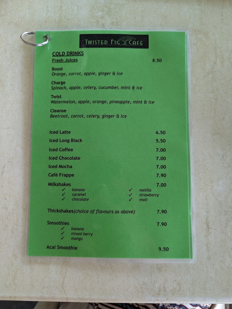 Twisted Fig Cafe menu board