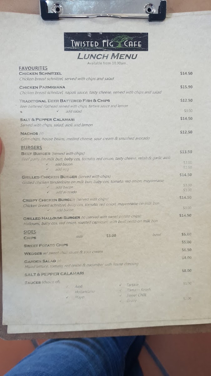 Twisted Fig Cafe menu board