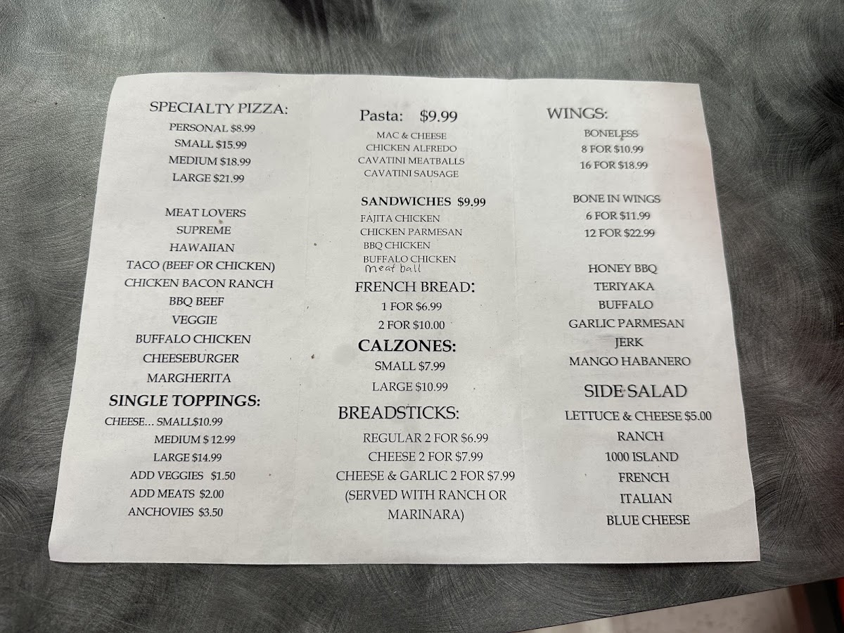 Pizzeria menu board