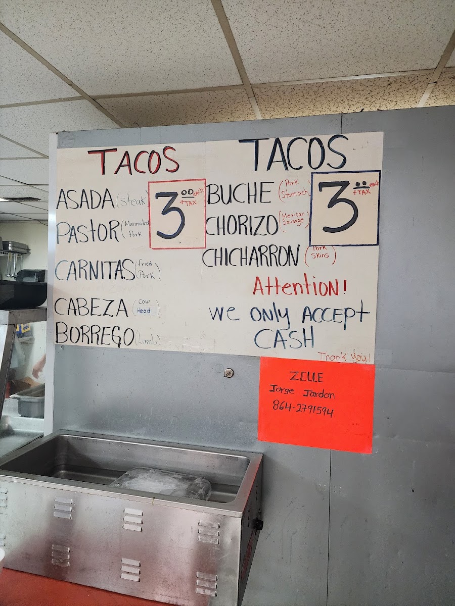 La Rosita Tienda & Taqueria menu board