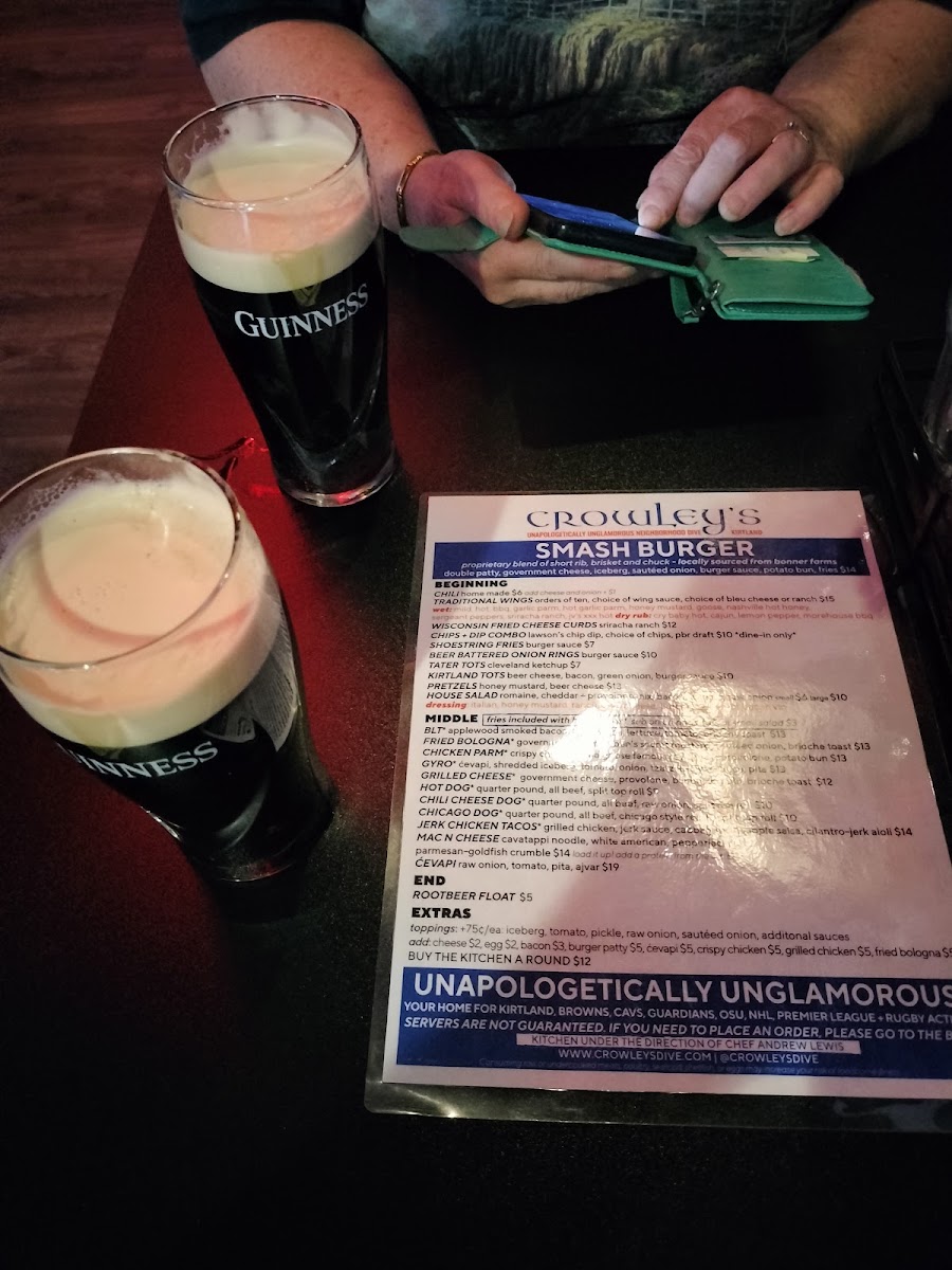 Crowley's Dive Bar - Kirtland menu board