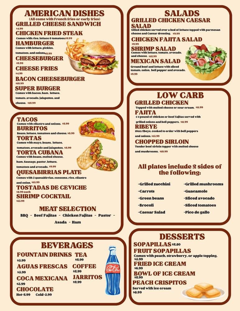 Los Toritos Mexican Restaurant menu board