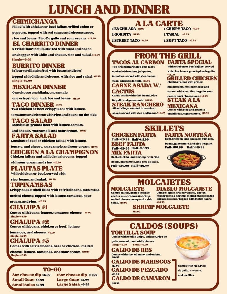 Los Toritos Mexican Restaurant menu board