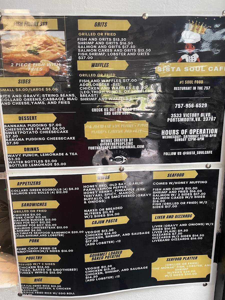 Sistas Soul Cafe menu board