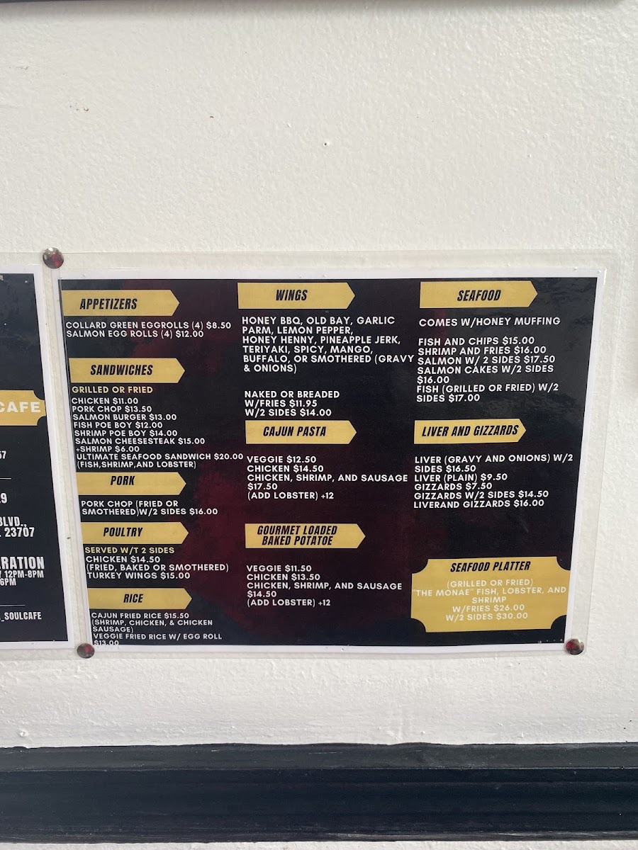 Sistas Soul Cafe menu board