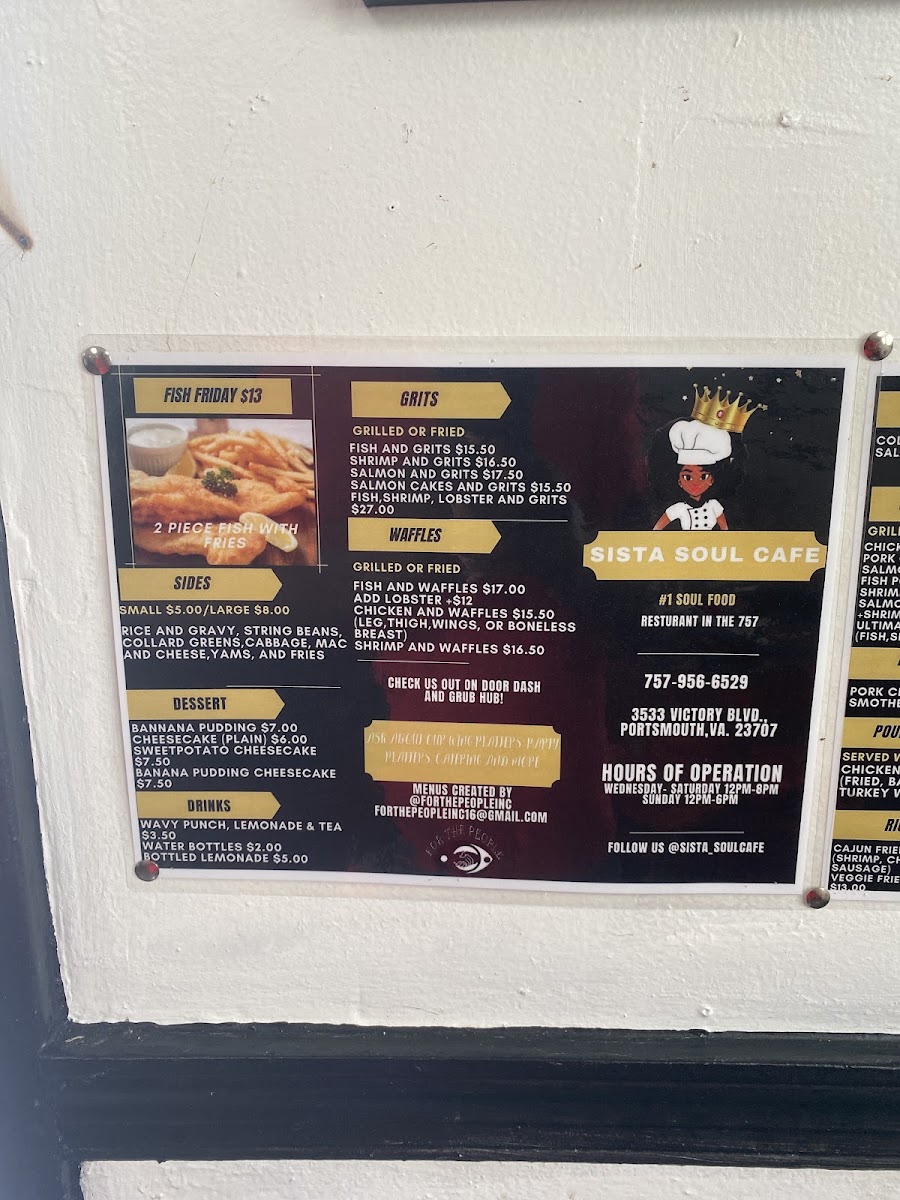 Sistas Soul Cafe menu board