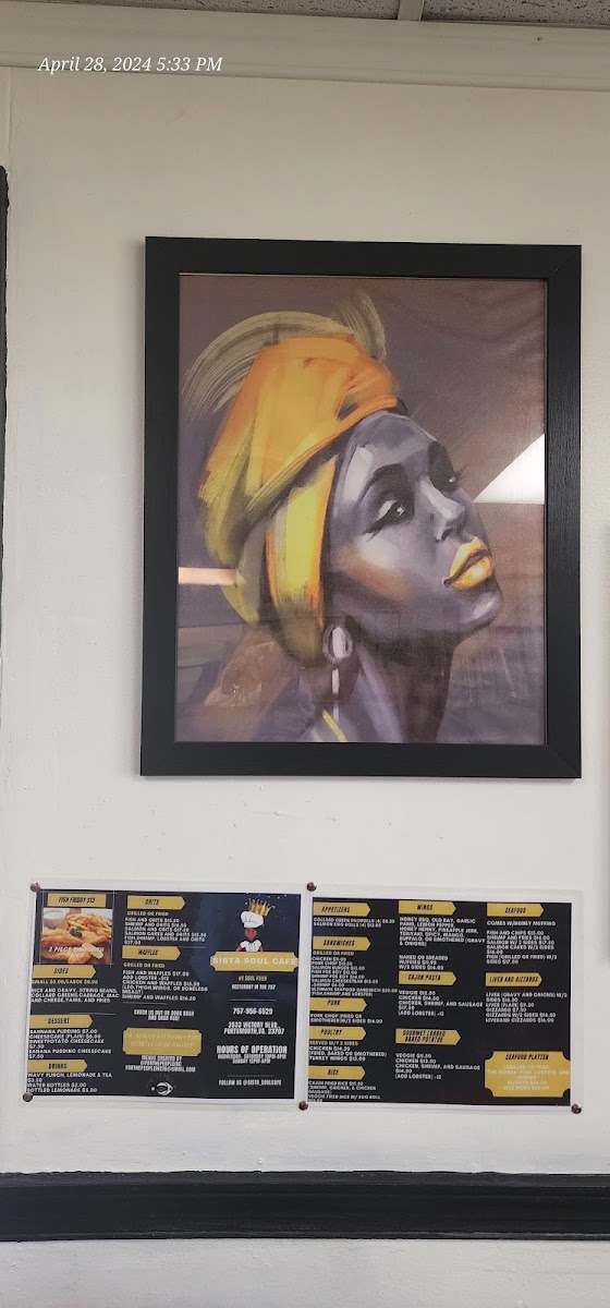 Sistas Soul Cafe menu board