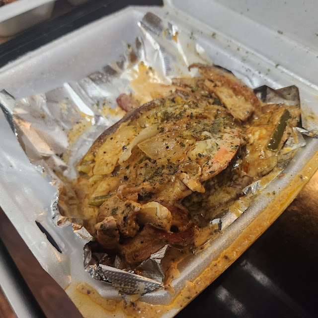 Chicken Shrimp Cheese Baked Potato