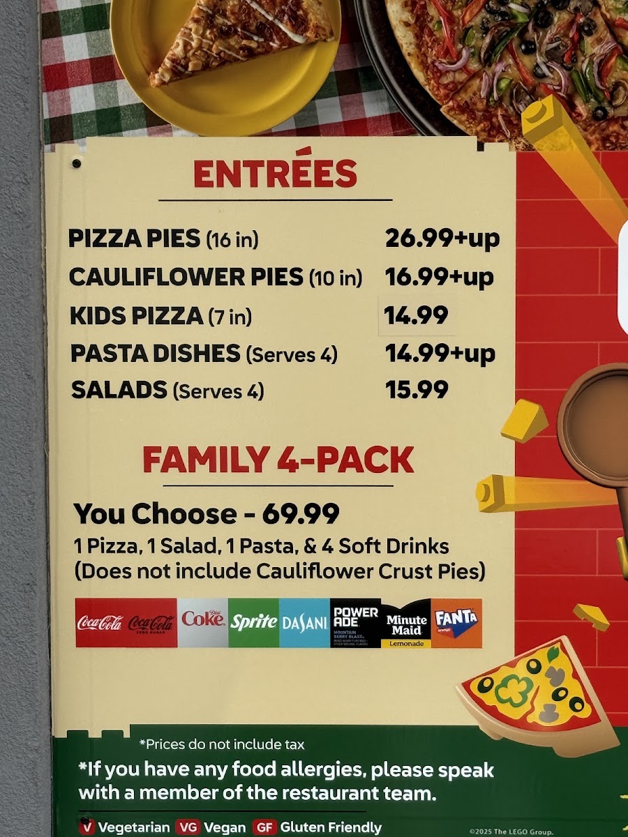 Brickolini’s Pizza & Pasta menu board