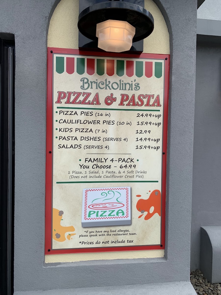 Brickolini’s Pizza & Pasta menu board