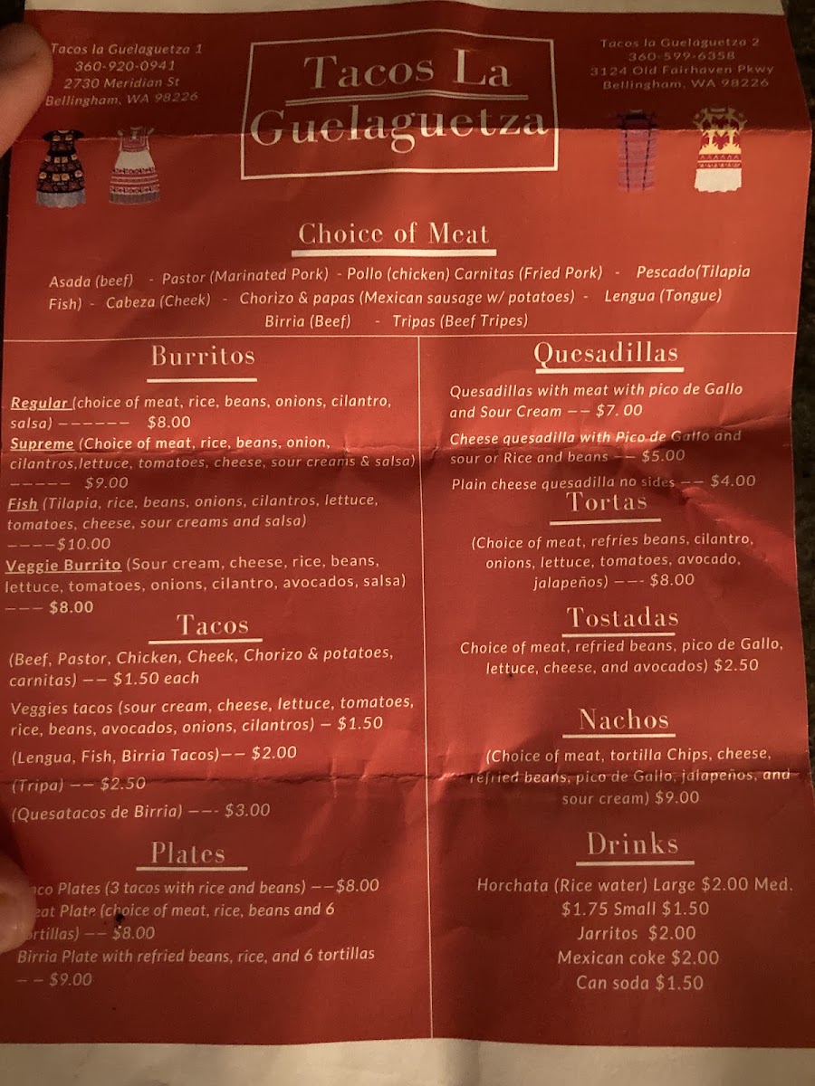 Tacos La Guelaguetza 2 menu board