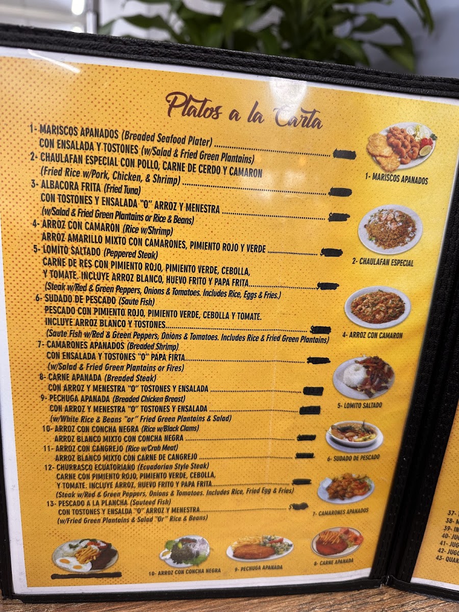 Veras Restaurante menu board