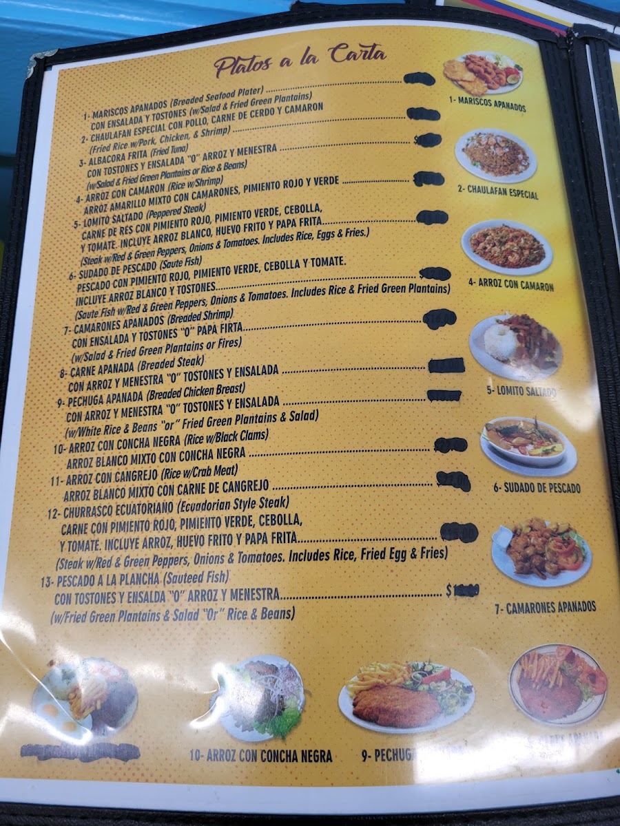 Veras Restaurante menu board