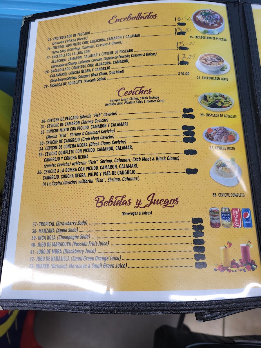 Veras Restaurante menu board