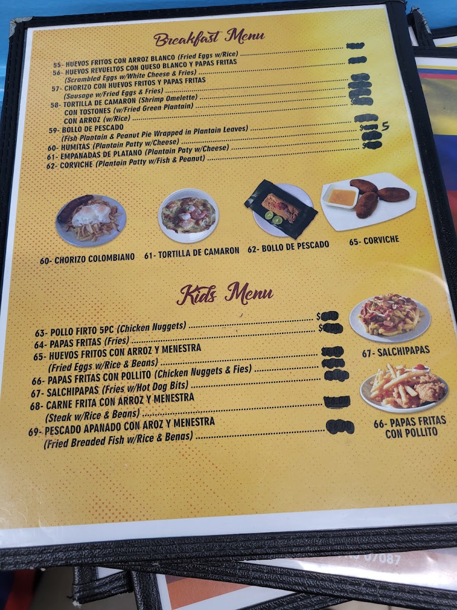 Veras Restaurante menu board