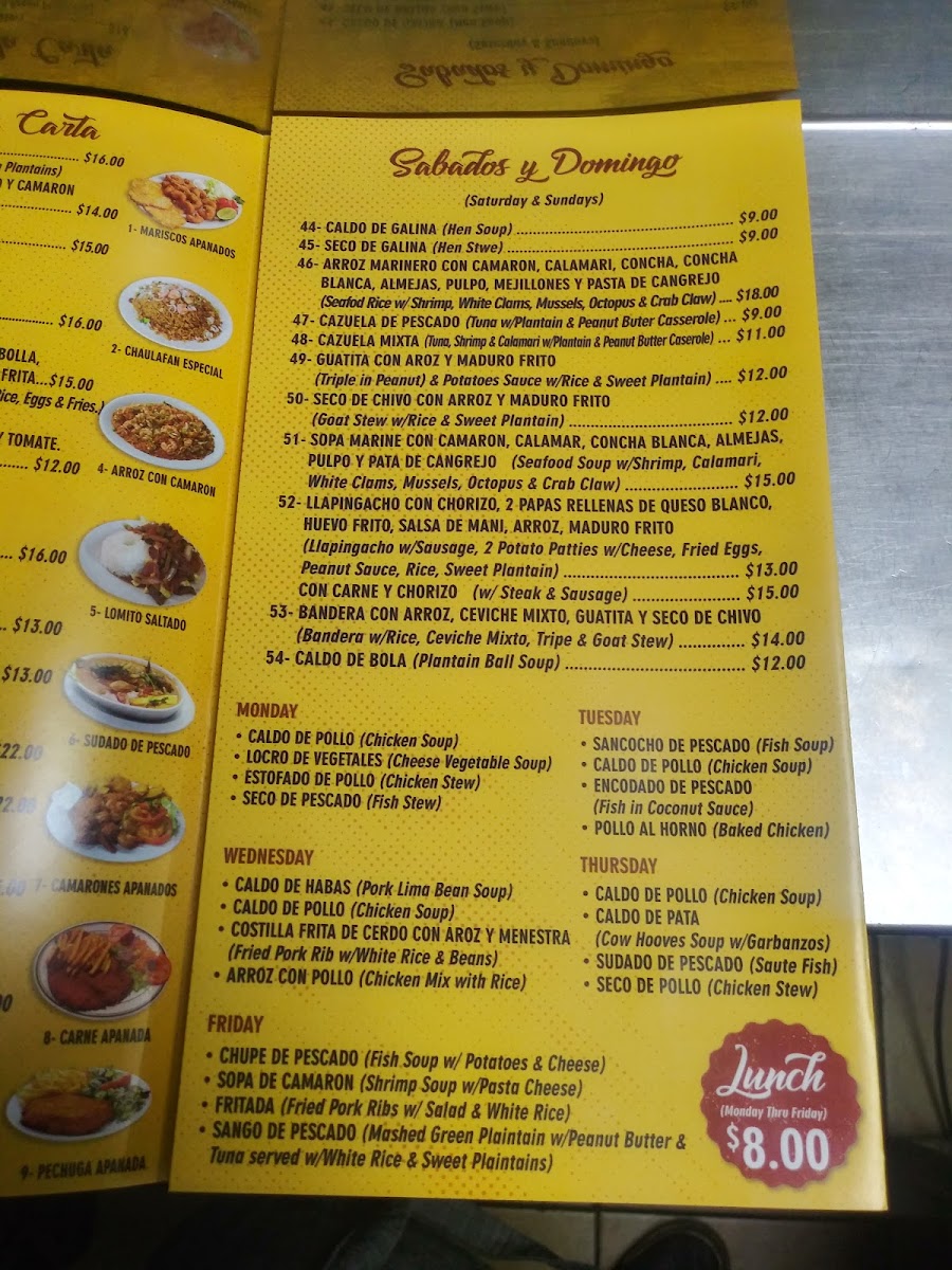 Veras Restaurante menu board