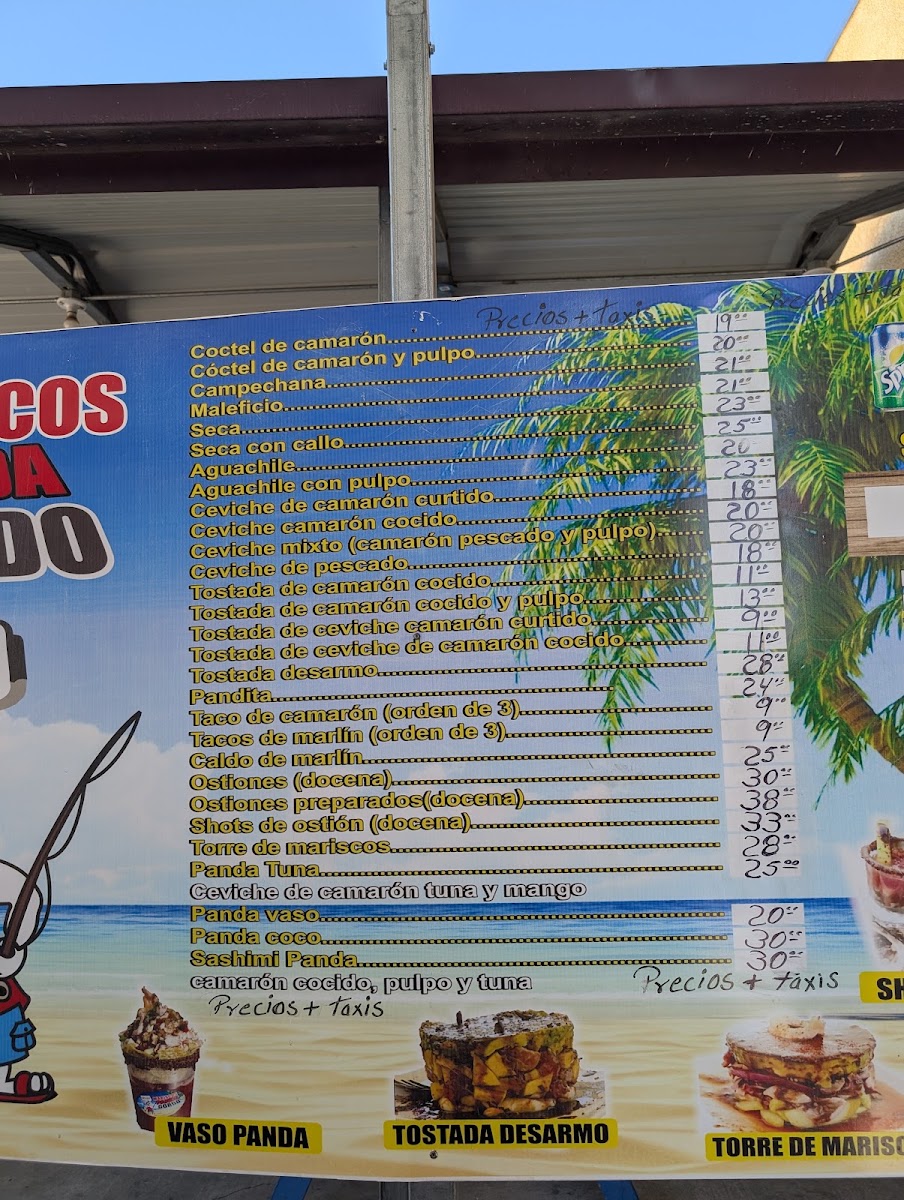 Mariscos El Panda Gordo #2 menu board
