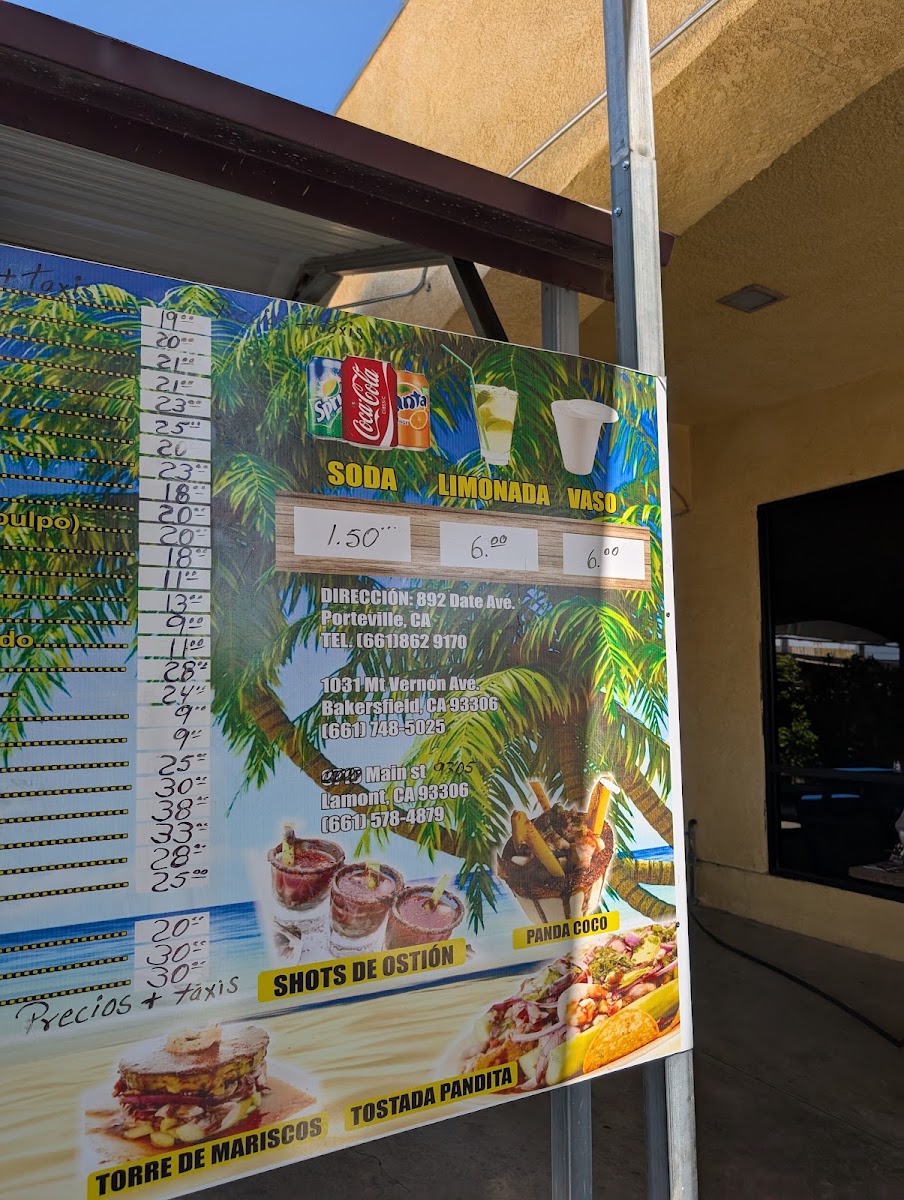 Mariscos El Panda Gordo #2 menu board