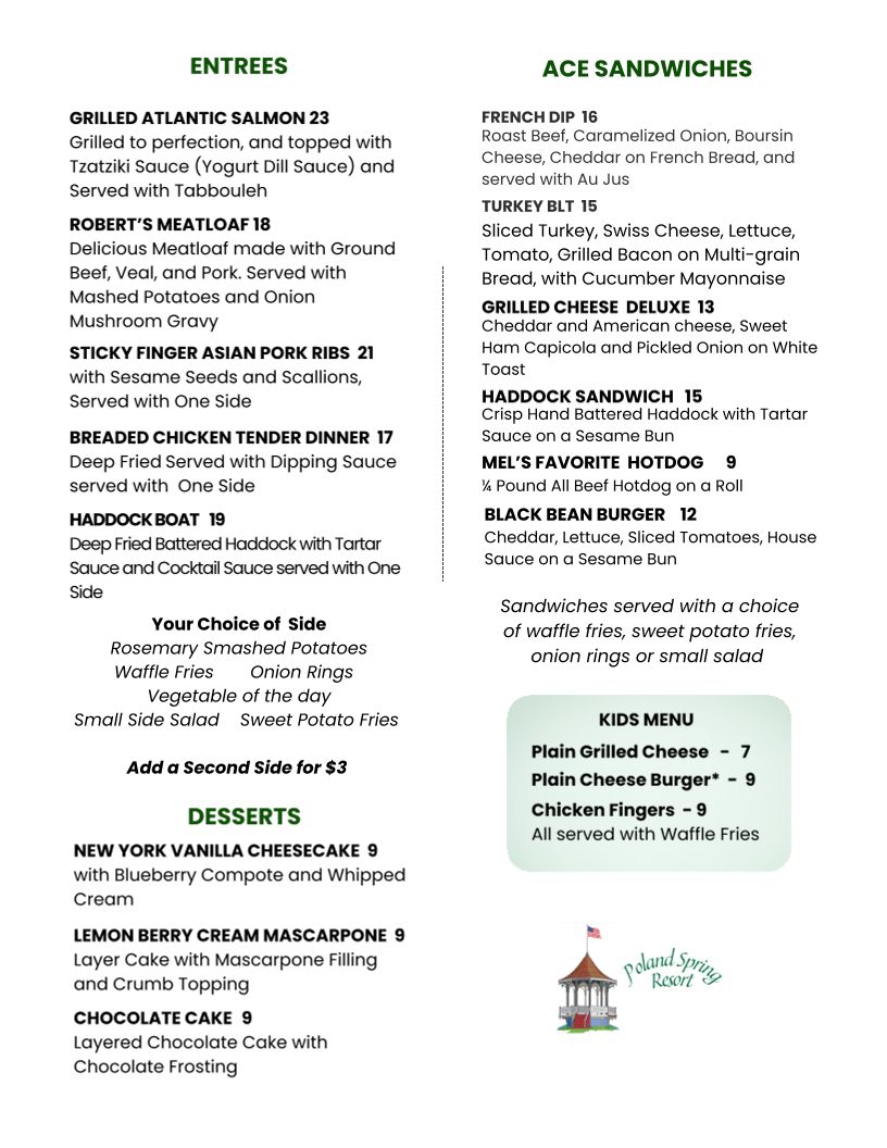 Mel's Hilltop Restaurant menu board