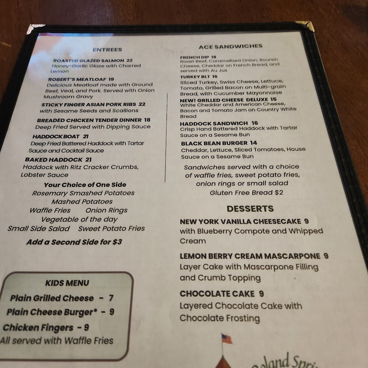 Mel's Hilltop Restaurant menu board