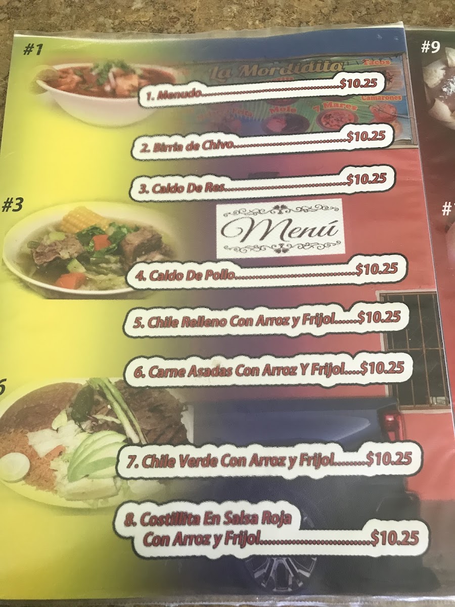 La Mordidita menu board