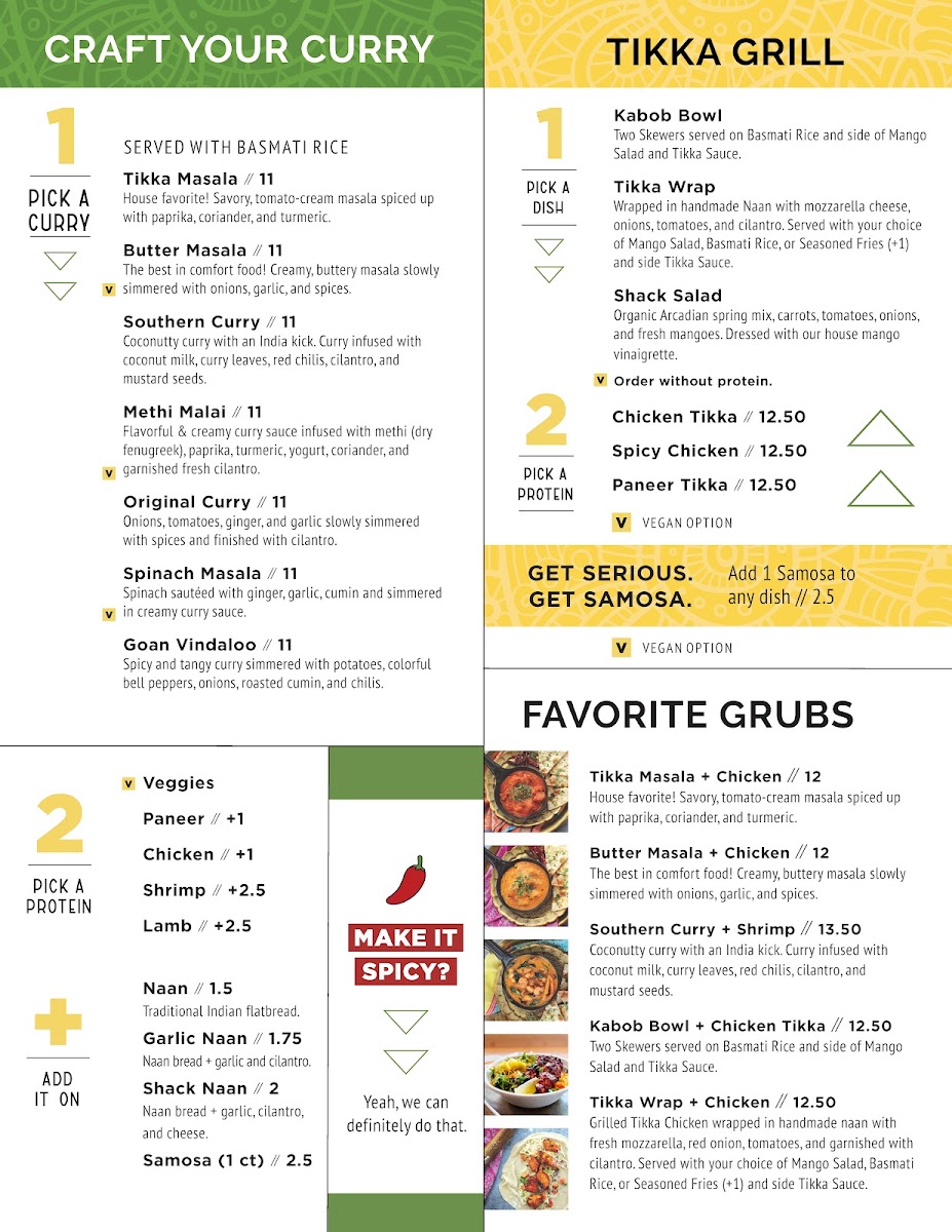 Tikka Shack Indian Grub menu board