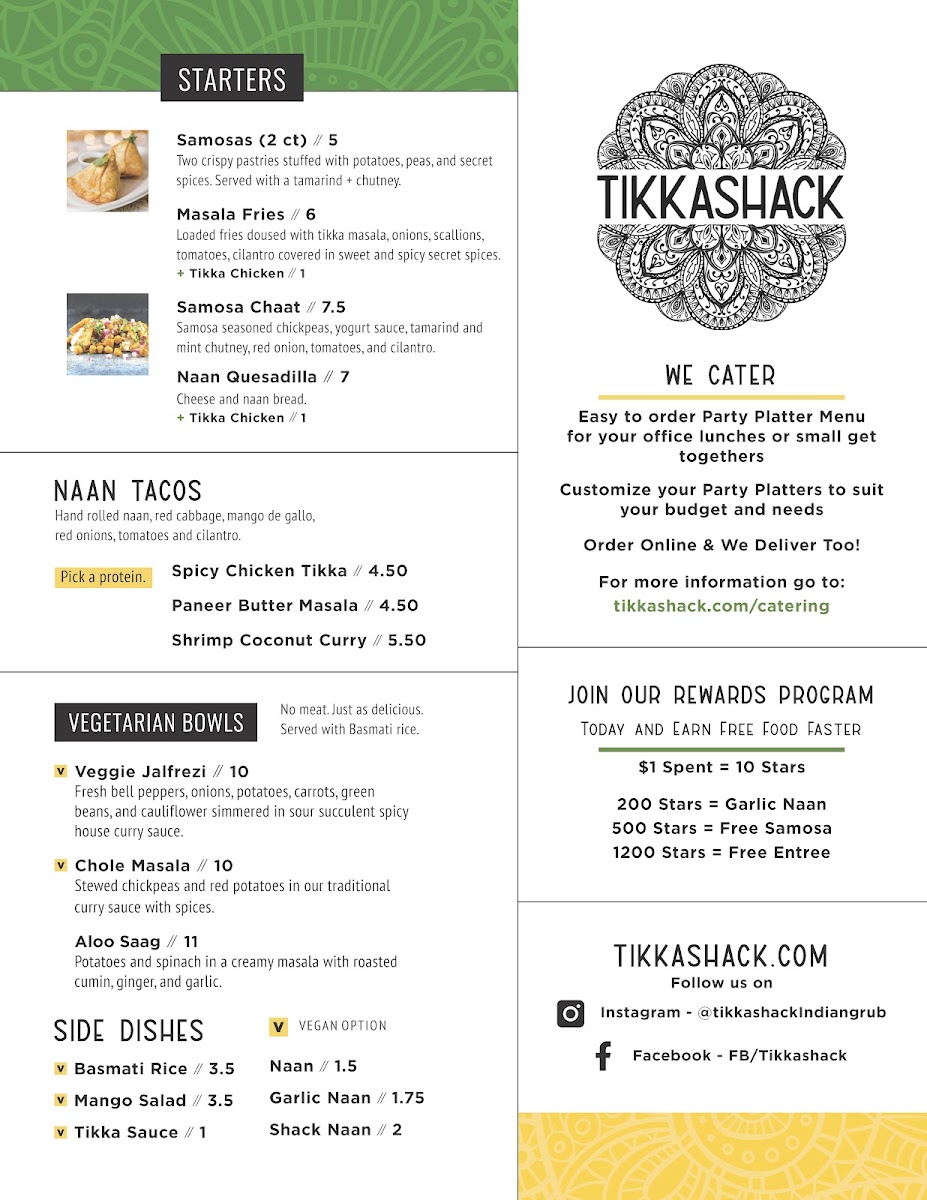 Tikka Shack Indian Grub menu board