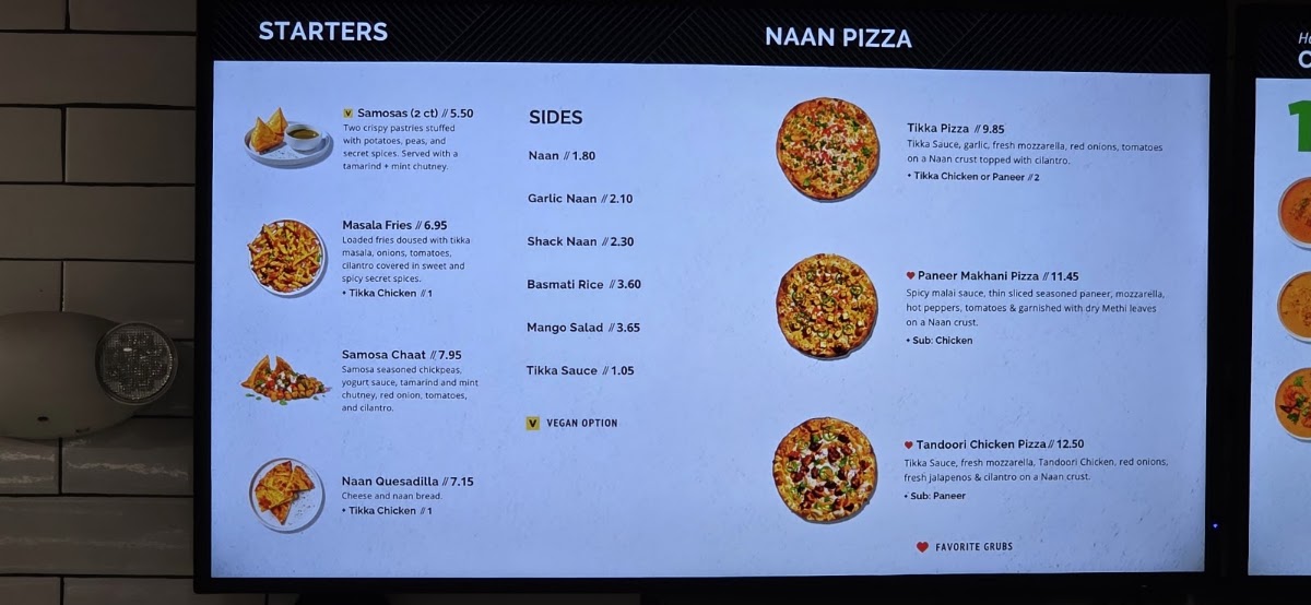 Tikka Shack Indian Grub menu board