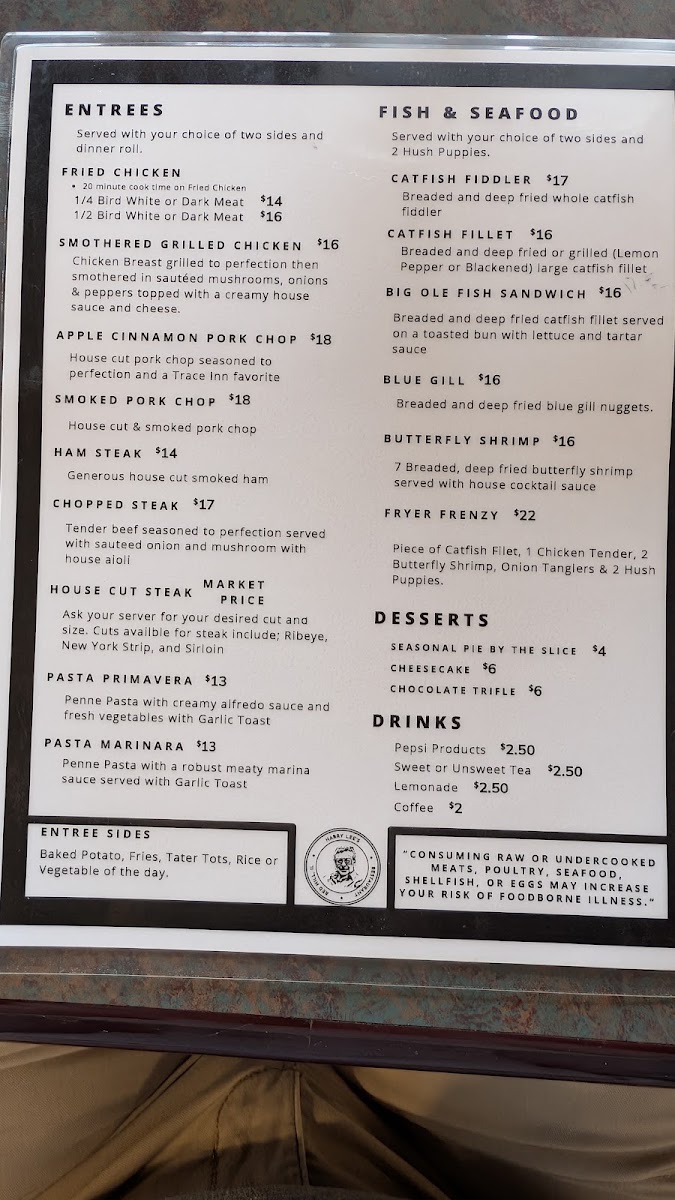 Harry's Lee's @ Redhill state park menu board
