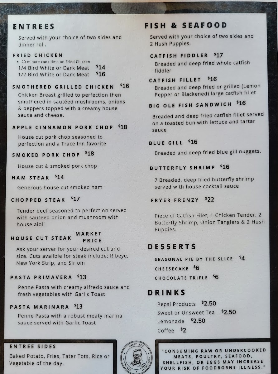 Harry's Lee's @ Redhill state park menu board