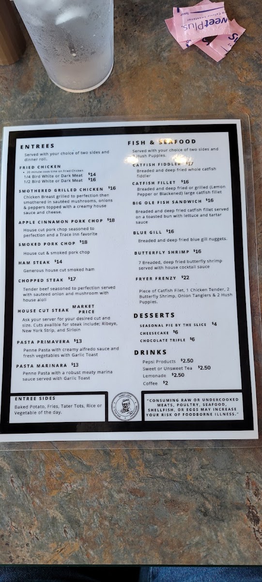 Harry's Lee's @ Redhill state park menu board