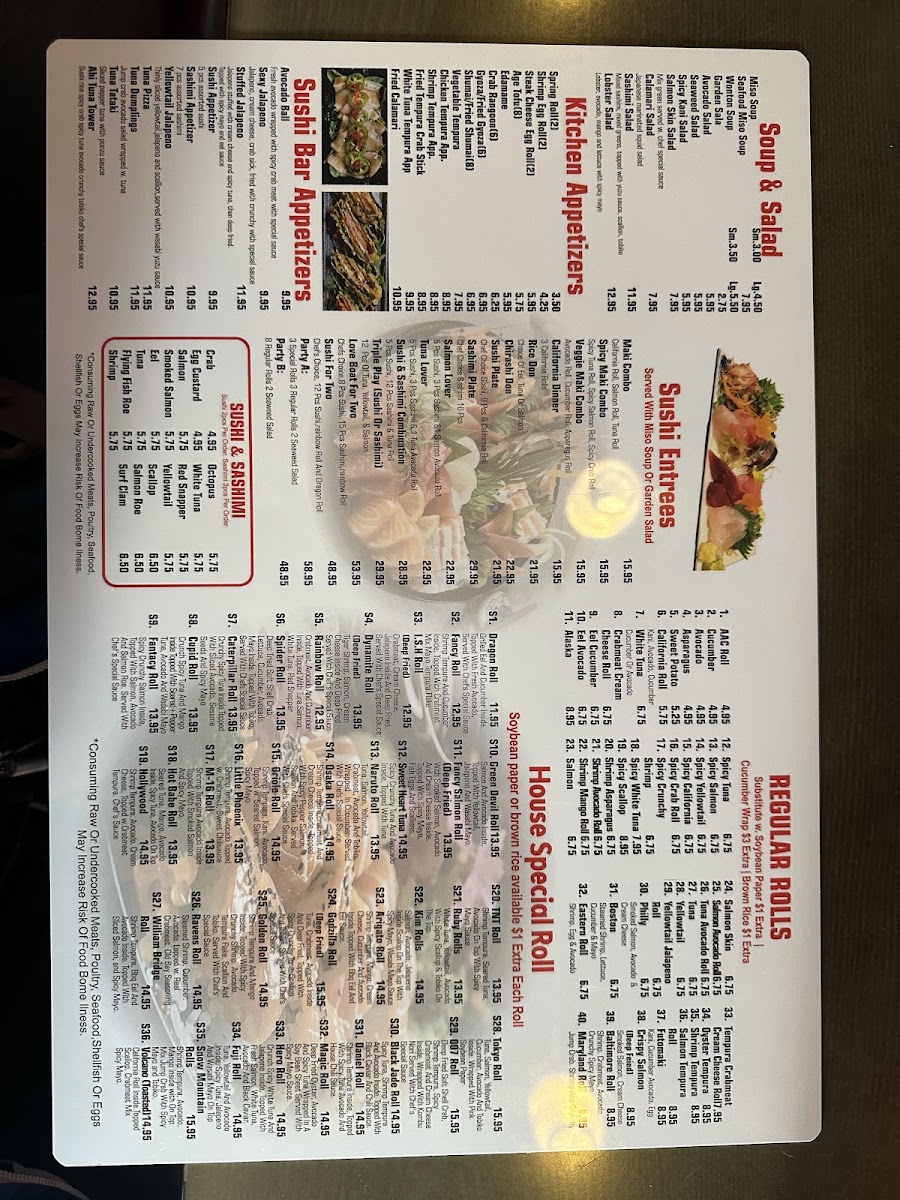 Tokyo Sushi Bar & Hibachi menu board