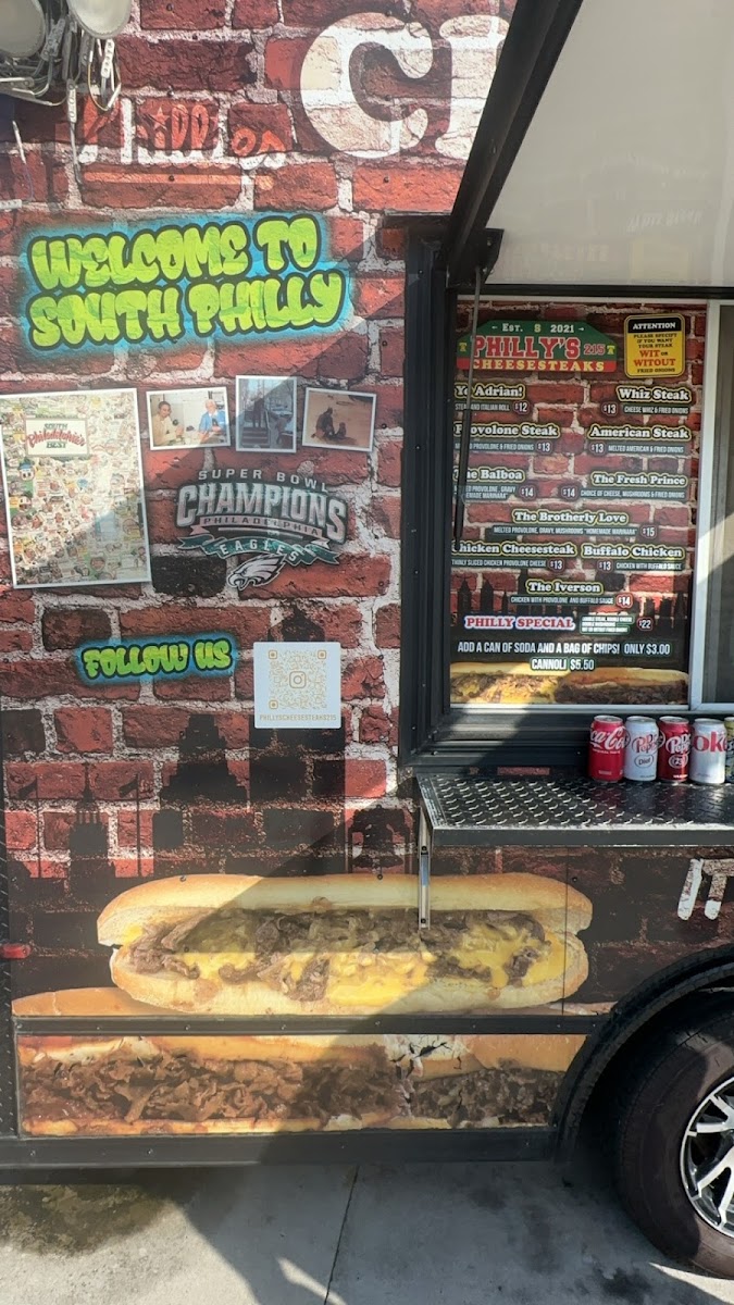 Philly’s Cheesesteaks 215 menu board