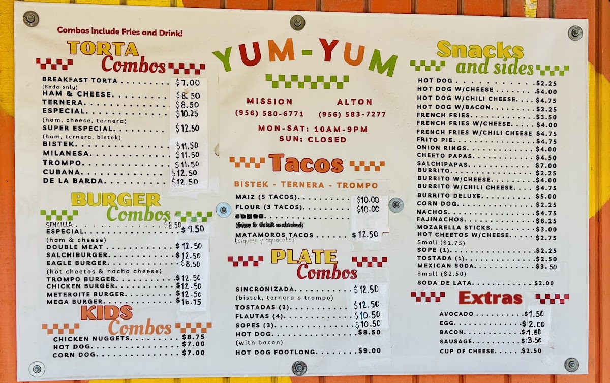 Yum-Yum Alton menu board