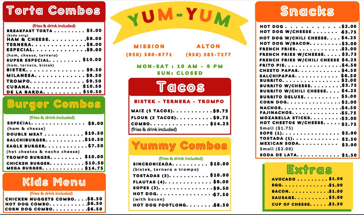 Yum-Yum Alton menu board