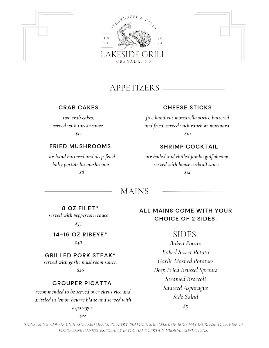Lakeside Grill - Steakhouse & Patio menu board