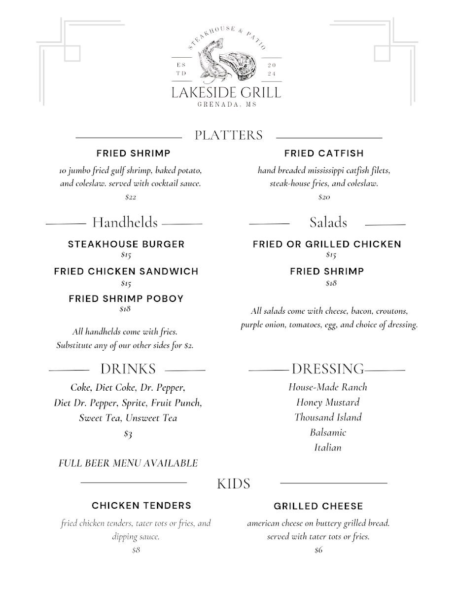 Lakeside Grill - Steakhouse & Patio menu board