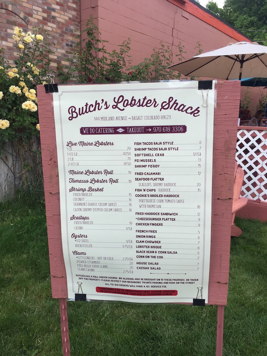 Butch's Lobster Shack menu board
