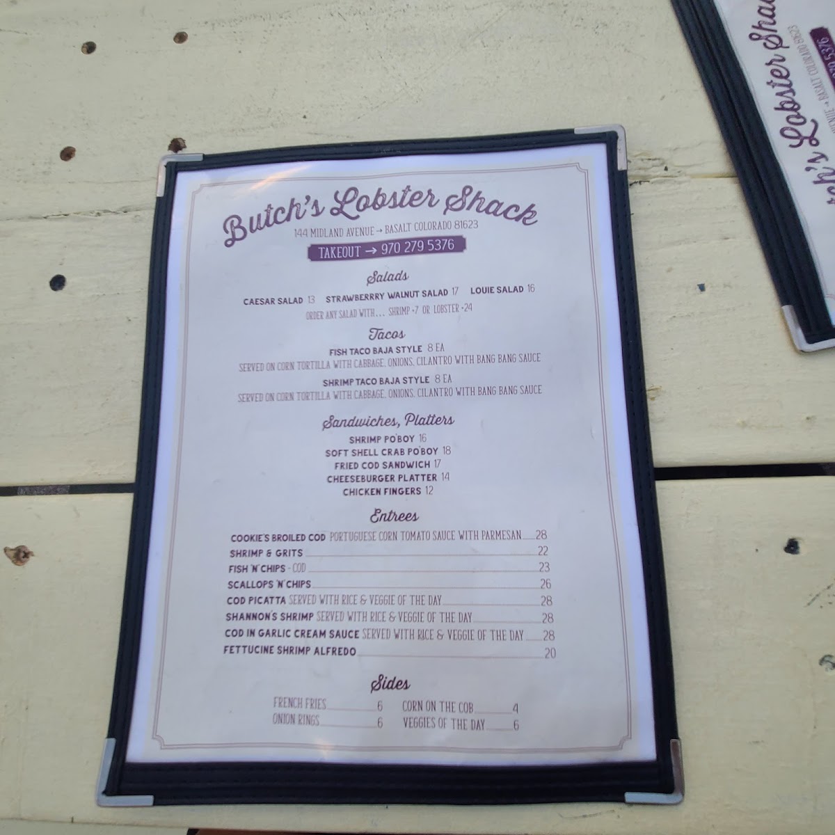Butch's Lobster Shack menu board