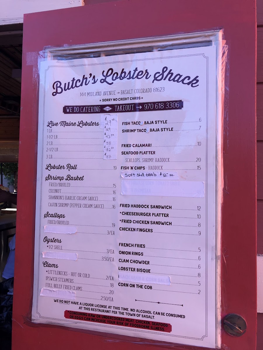 Butch's Lobster Shack menu board