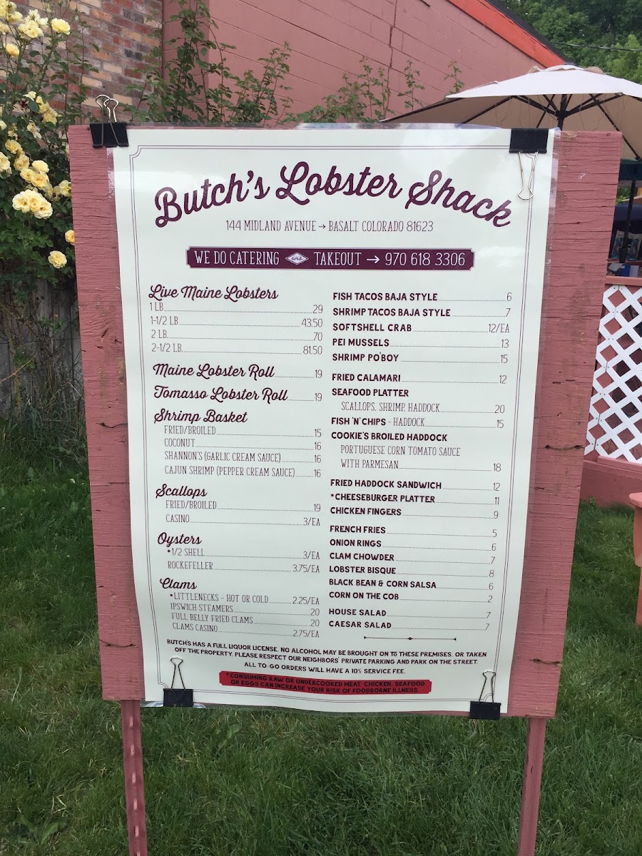 Butch's Lobster Shack menu board