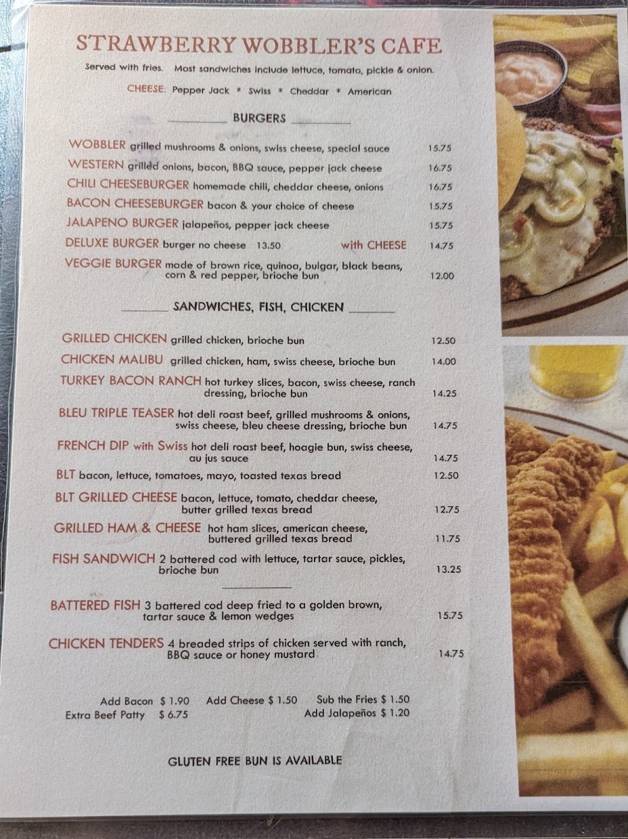 Strawberry Wobbler's Cafe menu board