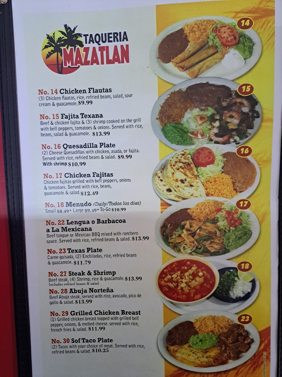 Mazatlan Restaraunt parada de autobus menu board