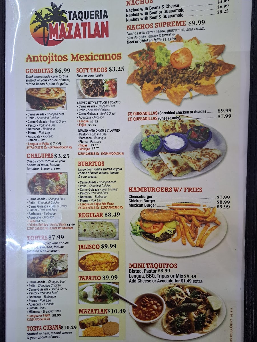 Mazatlan Restaraunt parada de autobus menu board