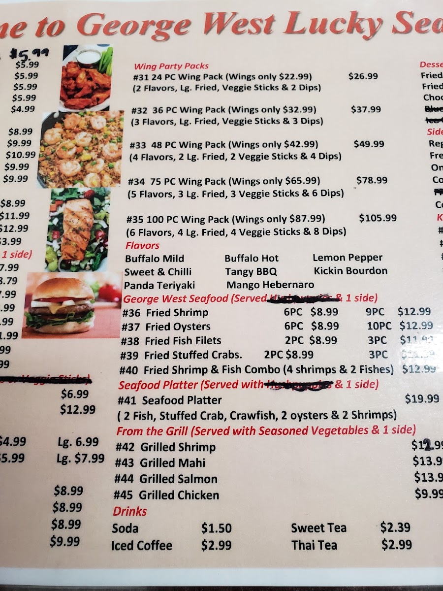 George West Lucky Seafood menu board