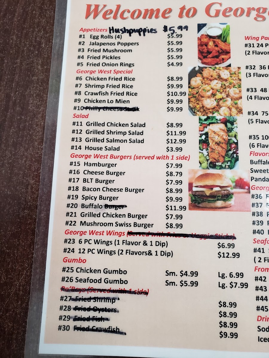 George West Lucky Seafood menu board
