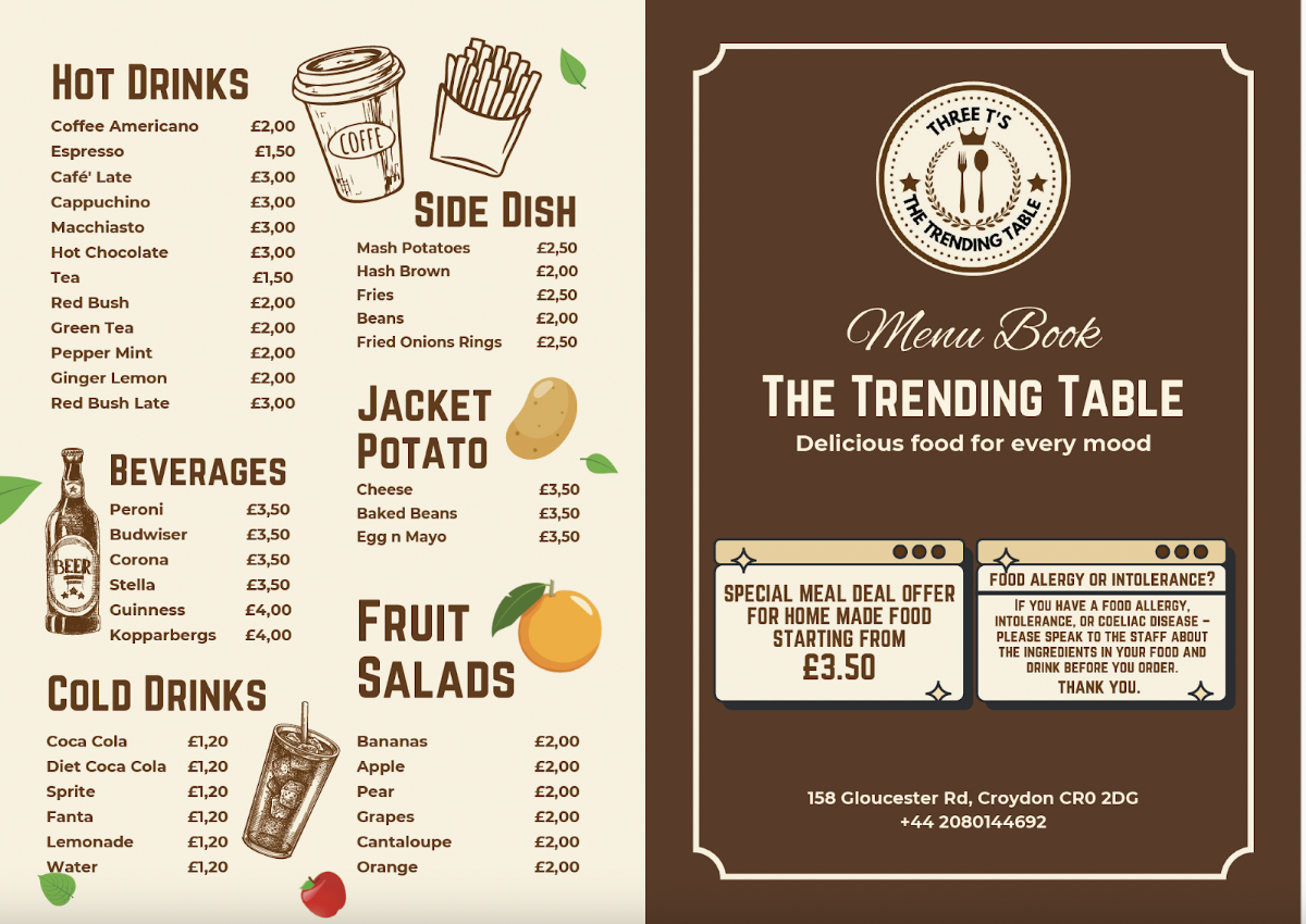 The Trending Table menu board