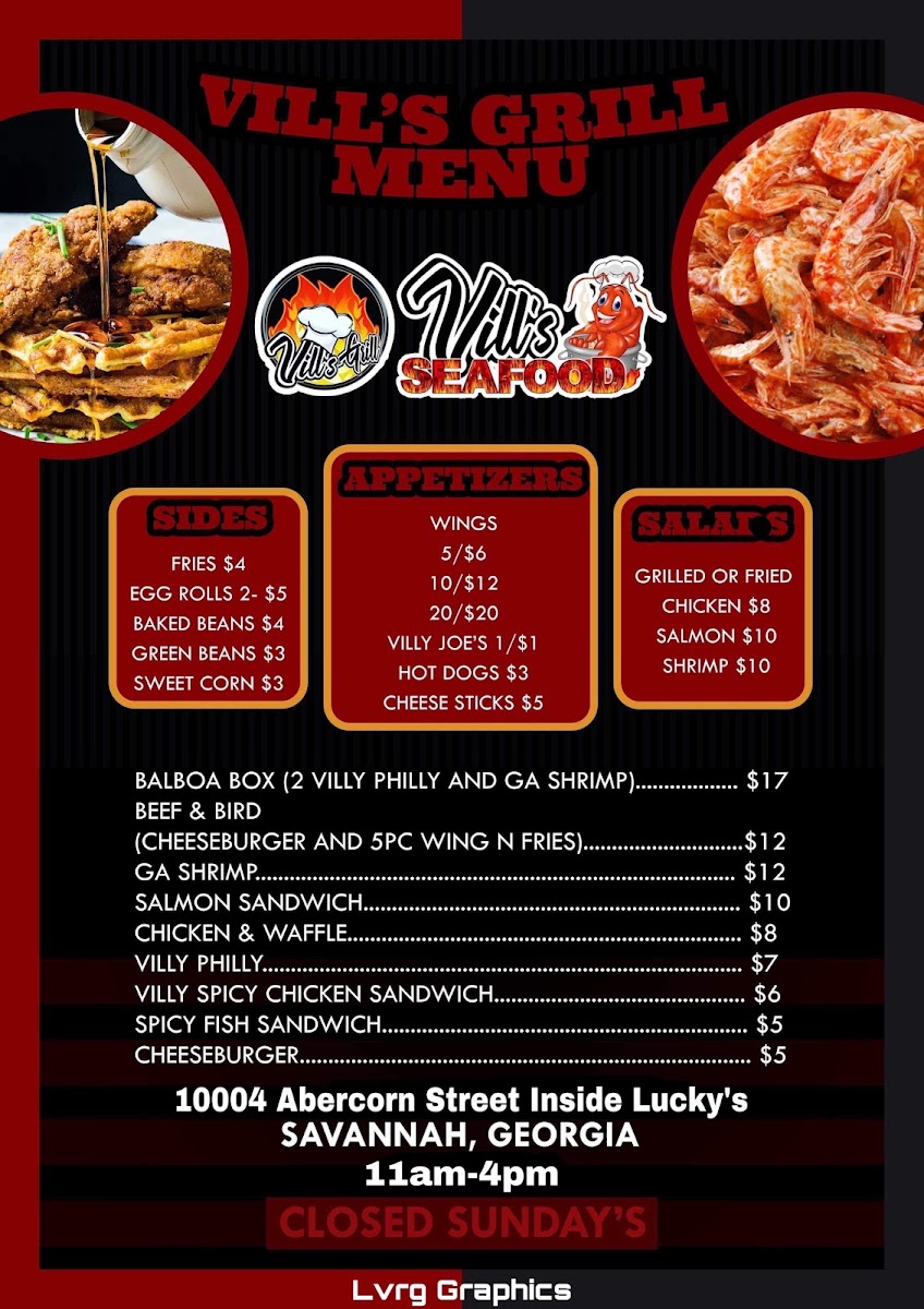Vill's Grill menu board