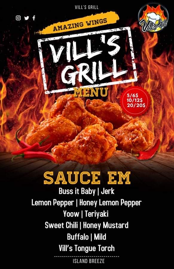 Vill's Grill menu board